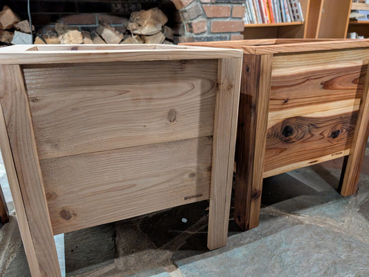 Raw Cedar next to Tung Oil Finish