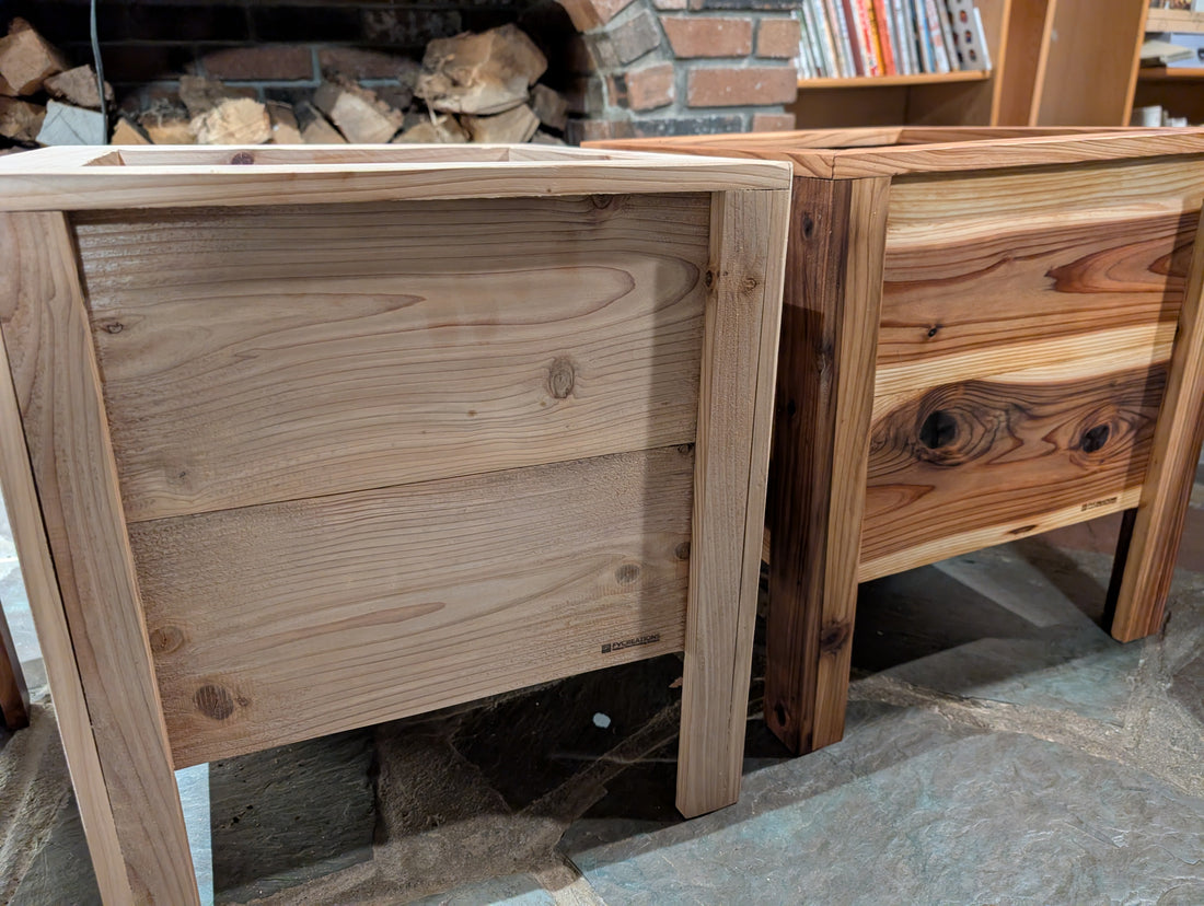 Raw Cedar next to Tung Oil Finish