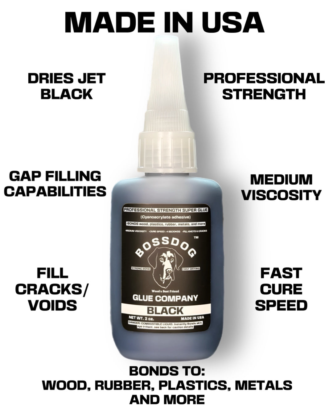 BOSSDOG - Professional Strength Super Glue - BLACK 2oz